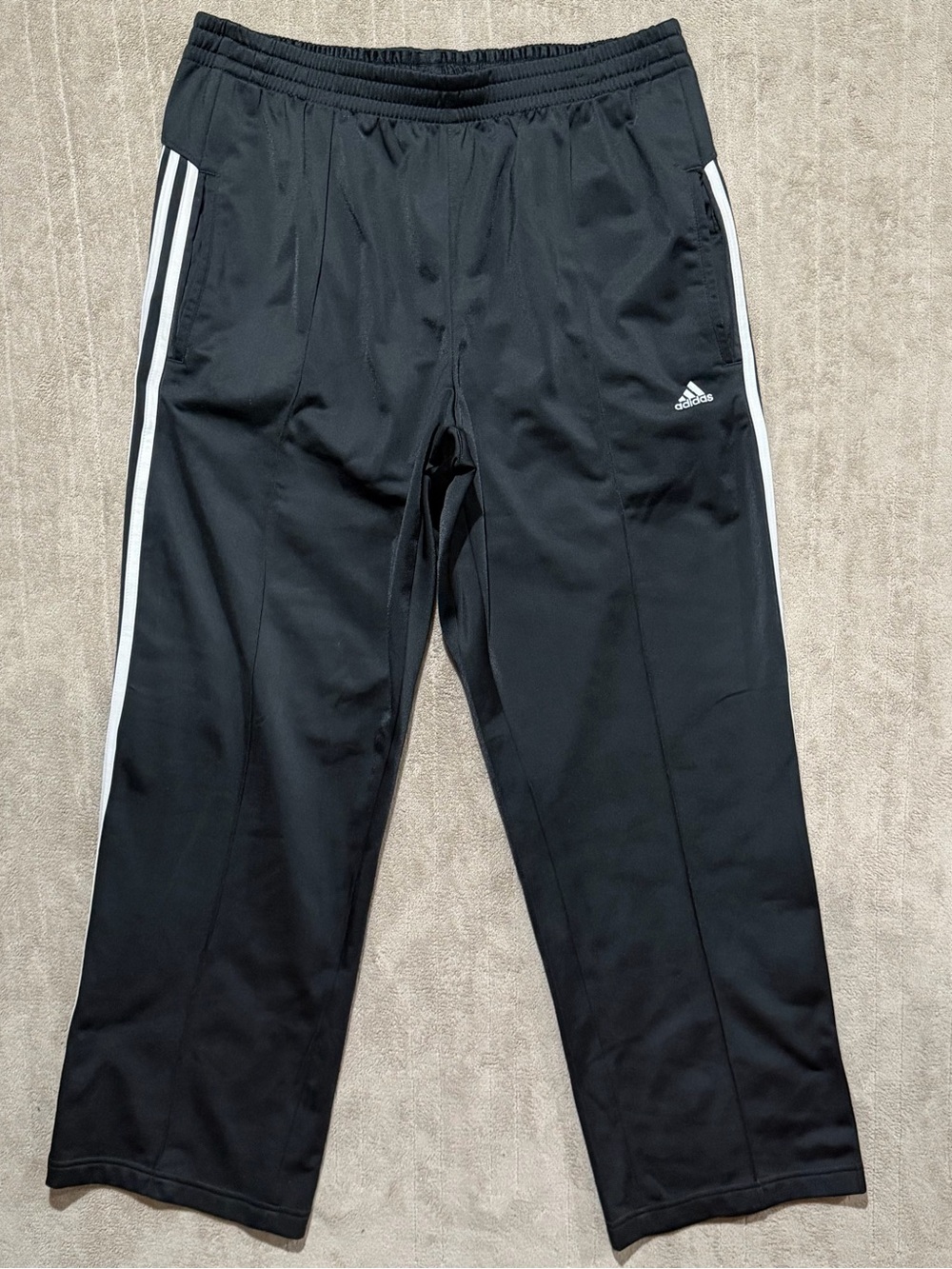 Adidas Track Pants Men’s XL Black Baggy Wide Leg Y2K Vintage Back White Stripe